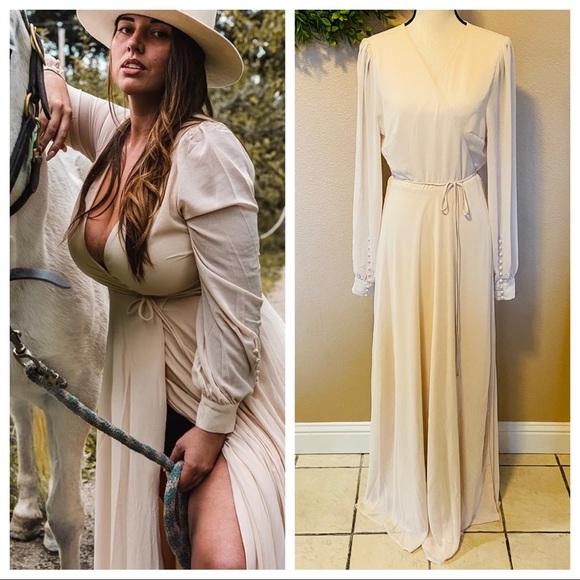 Lulus My Whole Heart Cream Long Sleeve Wrap Maxi Dress - Picture 8 of 15
